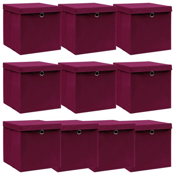 vidaXL Storage Box Set of 10 Dark Red Non-woven fabric (100% polyester)