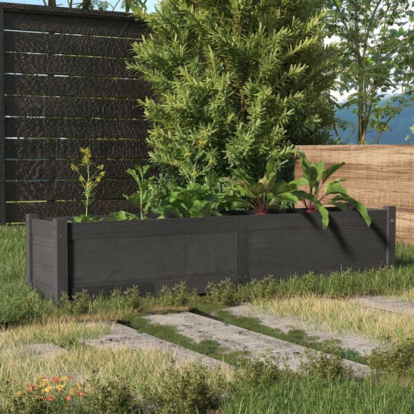 vidaXL Raised Bed Grey Solid Pinewood Medium Durable Garden Planters