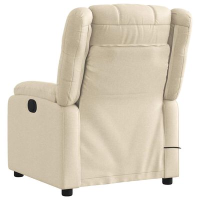Beige recliner chair back view showing recline mechanism and side controls
