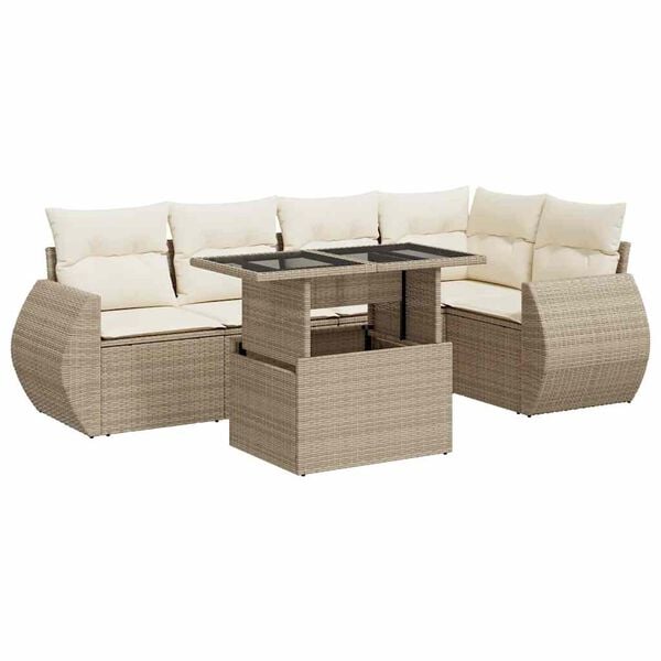 vidaXL Garden Sofa Set Beige PE Rattan, Powder-Coated Steel, Tempered Glass