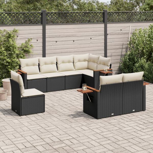 vidaXL Garden Sofa Set Black PE rattan Large Adjustable Feet