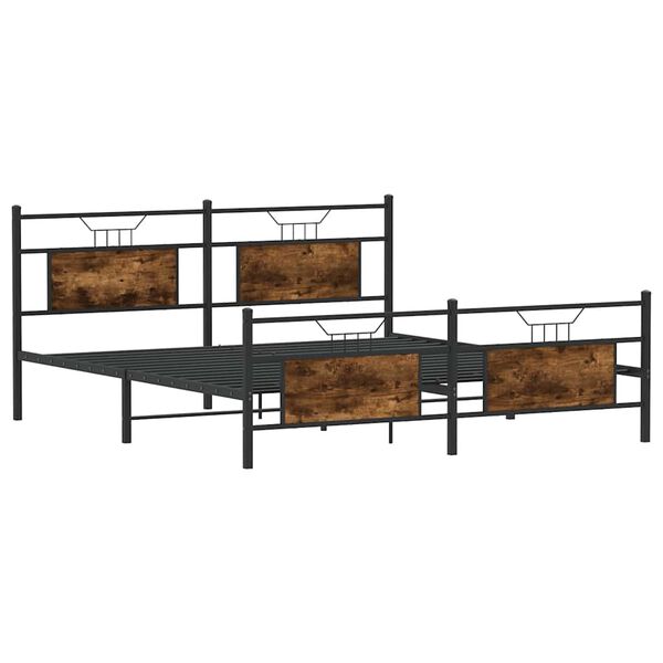 vidaXL Bed Frame Smoked oak Steel, Engineered wood Double Bed Frame