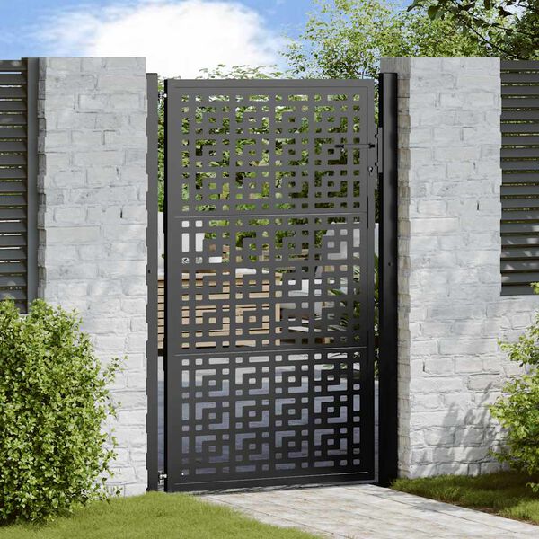 vidaXL Garden Gate Black 39.4x59.1" Steel Cross  Design