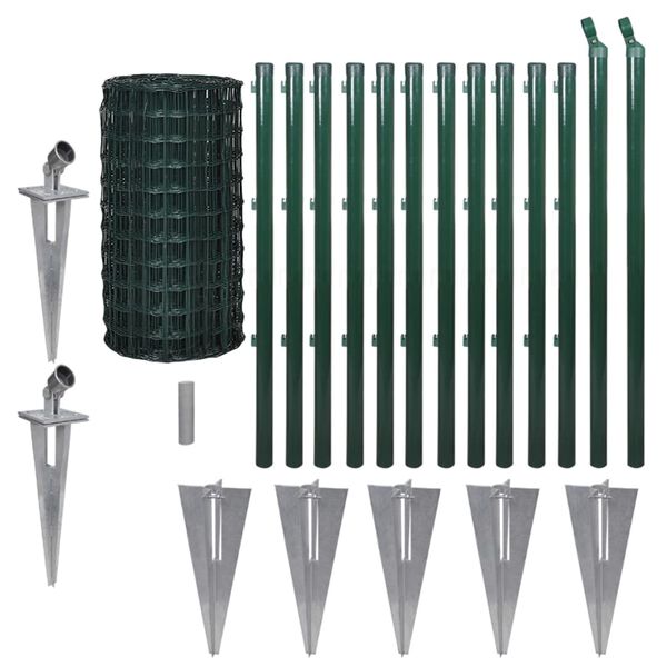 vidaXL Euro Fence Steel 82ftx2.6ft Green