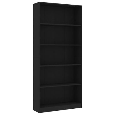 vidaXL 5-Tier Book Cabinet Black 31.5"x9.4"x68.9" Engineered Wood