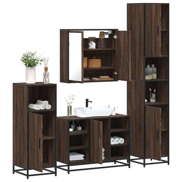 vidaXL Bathroom Furniture Set Brown Oak Engineered Wood, Metal Large