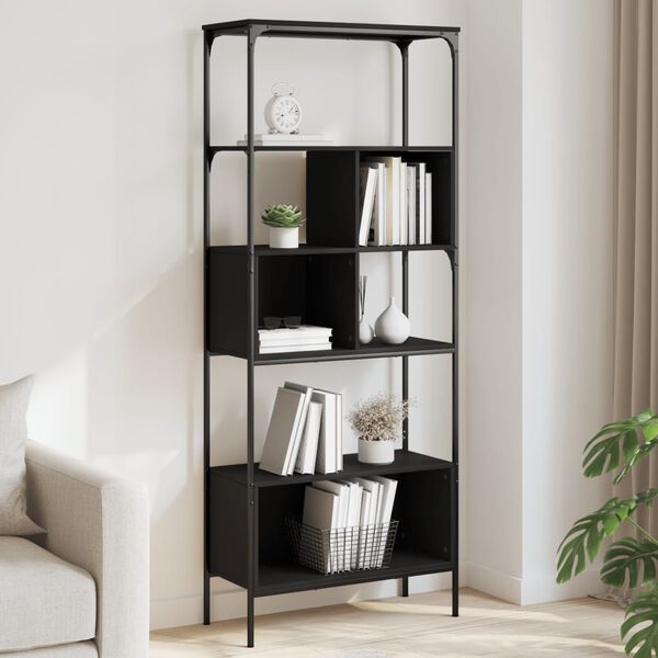 vidaXL Bookcase Black Engineered wood, metal Medium Adjustable Feet