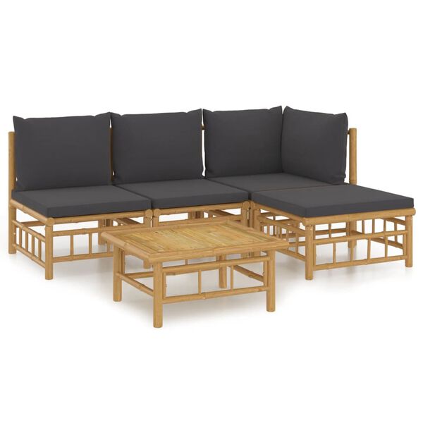 vidaXL Garden Lounge Set Dark grey for cushions, natural bamboo for the frame.