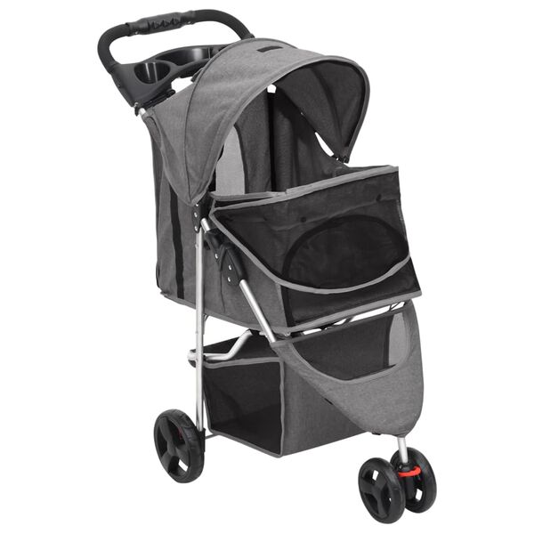 vidaXL Dog Stroller Grey 300D Oxford fabric, steel Medium Foldable