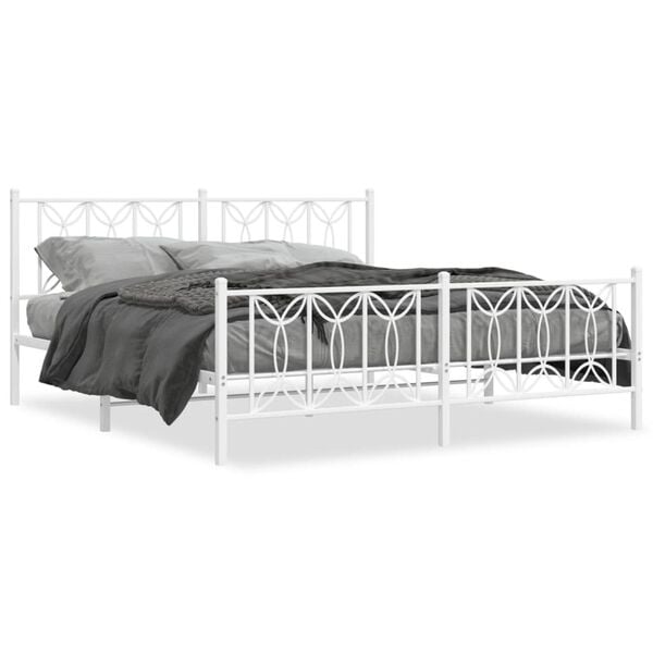 vidaXL Bed Frame White Steel Double bed size Bed Frame Rectangular