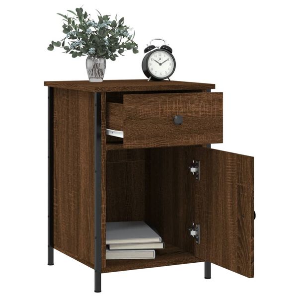 vidaXL Bedside Cabinet Set of 2 Brown Oak Engineered Wood, Iron Medium
