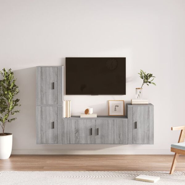 vidaXL TV Cabinet Set Set of 4 Grey Sonoma Engineered wood