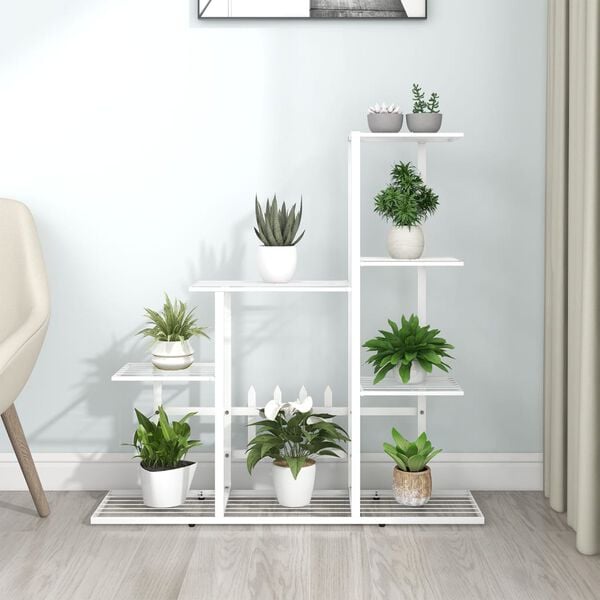 vidaXL Plant Stand White Metal Medium Durable Flower Stand