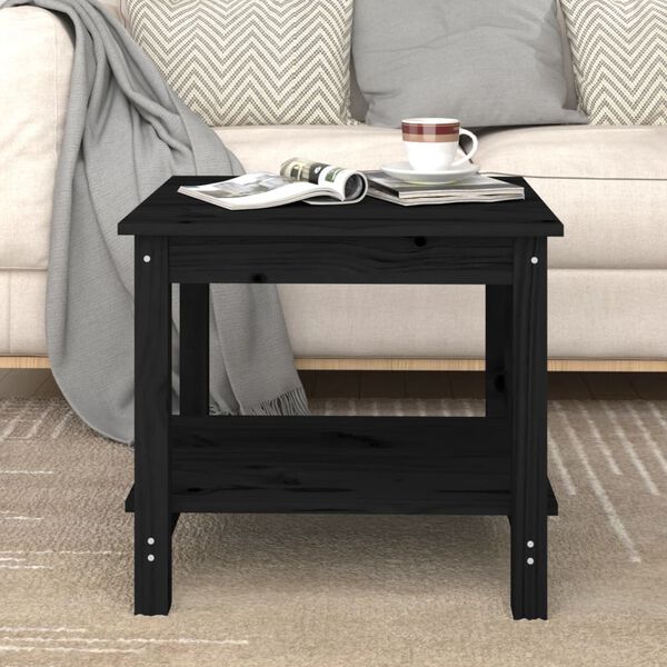 vidaXL Coffee Table Black Solid Pine Wood Small Coffee Table Square