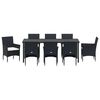 vidaXL Garden Dining Set with Cushion 9 pcs Black Poly Rattan