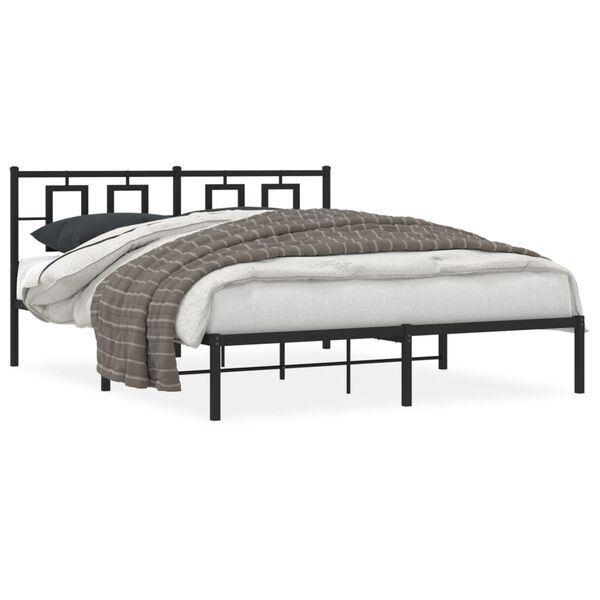 vidaXL Bed Frame Black Powder-Coated Steel King Bed Frame Rectangular