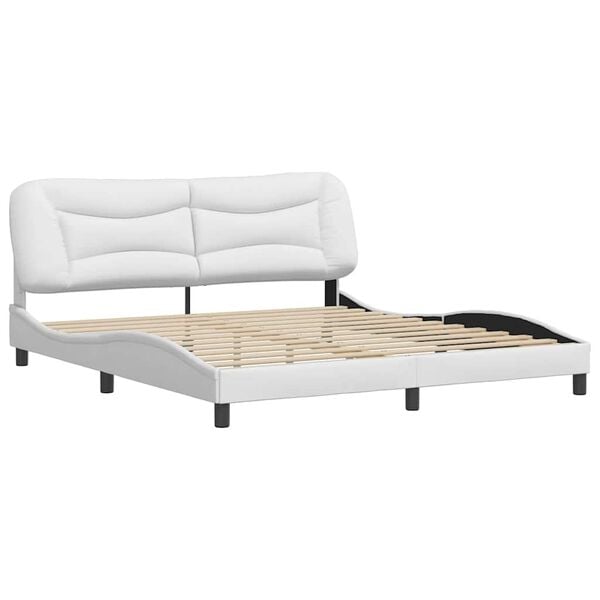 vidaXL Bed Frame without Mattress "Hvar" White 72"x83.9"Faux Leather