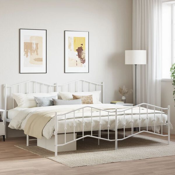 vidaXL Bed Frame White Steel 78.7 x 78.7 in Bed Frame Rectangular