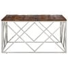 vidaXL Coffee Table Silver, Natural Wood Stainless Steel, Solid Sleeper Wood