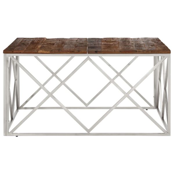 vidaXL Coffee Table Silver, Natural Wood Stainless Steel, Solid Sleeper Wood