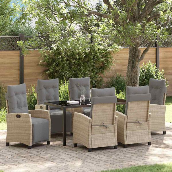 vidaXL Garden Dining Set 7 pcs Beige poly rattan