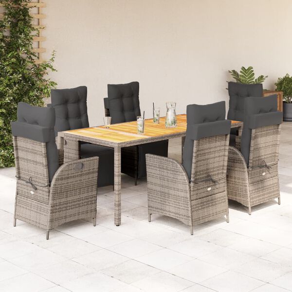 vidaXL Garden Dining Set Grey PE rattan Large Multi-Position Backrest