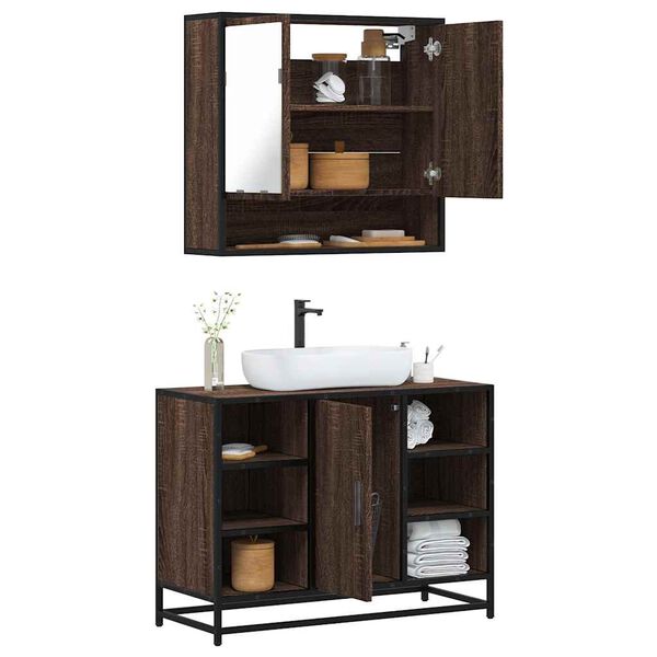 vidaXL Bathroom Furniture Set Brown Oak Engineered wood, metal, glass