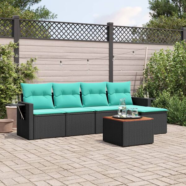 vidaXL 6 Piece Patio Sofa Set with Cushions Black Poly Rattan