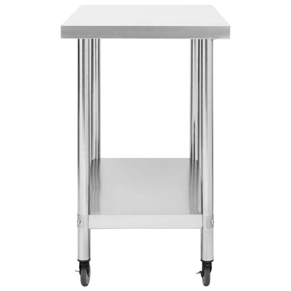 vidaXL Kitchen Work Table with Wheels 39.4"x11.8"x33.5" Stainless Steel