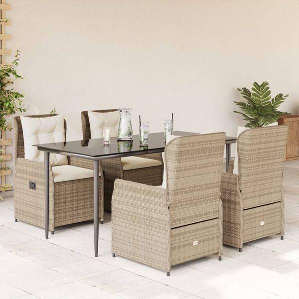 vidaXL 5 Piece Patio Dining Set with Cushions Beige Poly Rattan