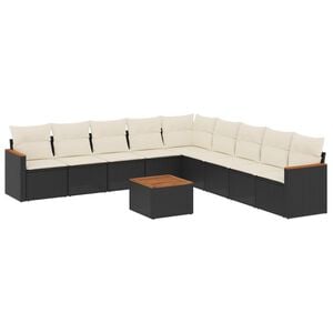 vidaXL Garden Sofa Set Black, Rattan Cream