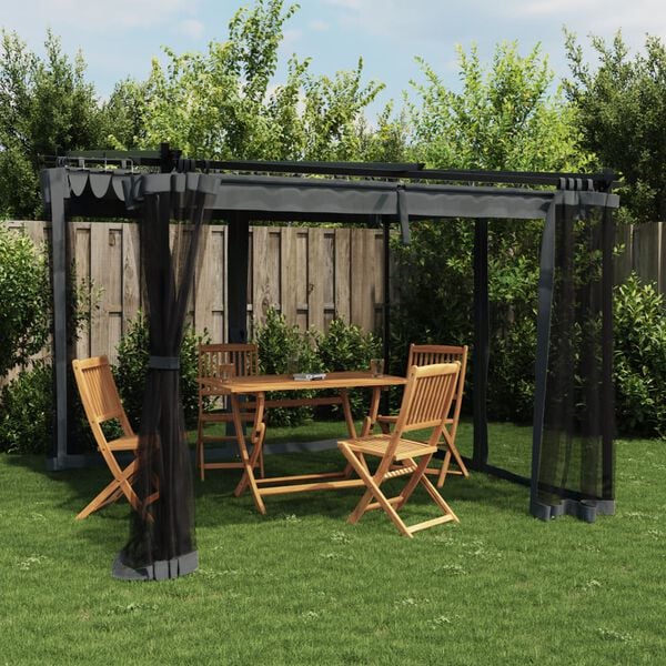 vidaXL Gazebo with Mesh Walls Anthracite 9.8'x9.8' Steel