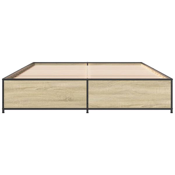 vidaXL Bed Frame Sonoma oak Engineered wood and metal 55.1 x 78.7 in