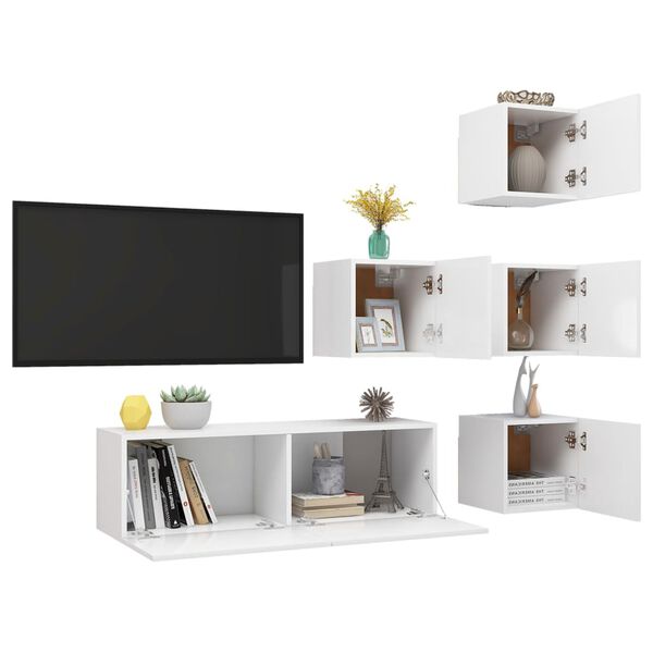 vidaXL TV Cabinet Set Set of 5 White Engineered wood TV Cabinet Set