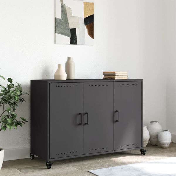 vidaXL Sideboard Black Cold-rolled steel Medium Cabinet Rectangular