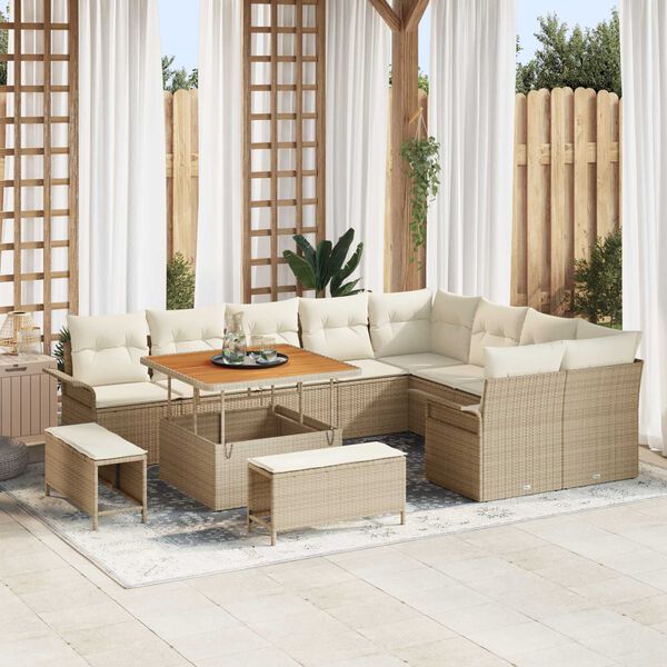 vidaXL Garden Sofa Set with Cushion 12 pcs Beige Poly Rattan