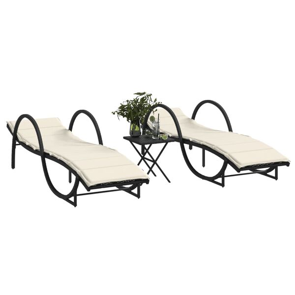 vidaXL Sun Lounger Set of 2 Black PE rattan UV-resistant materials