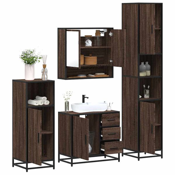vidaXL Bathroom Furniture Set Brown Oak Engineered Wood Medium