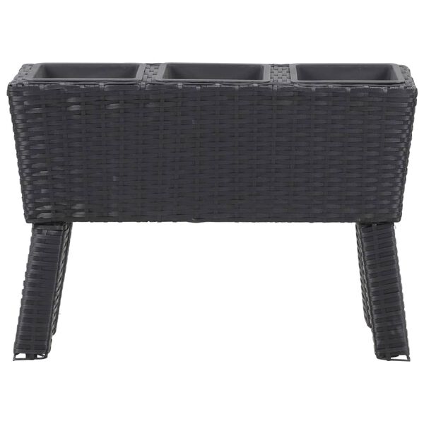 vidaXL Garden Raised Bed with Legs and 3 Pots 28.3"x9.8"x19.7" Poly Rattan Black