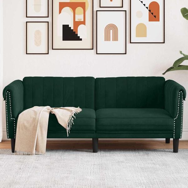 vidaXL Sofa Dark Green Velvet (100% polyester), plywood, solid wood
