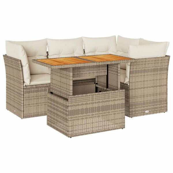 vidaXL Garden Sofa Set Beige PE rattan Medium Adjustable Armrests