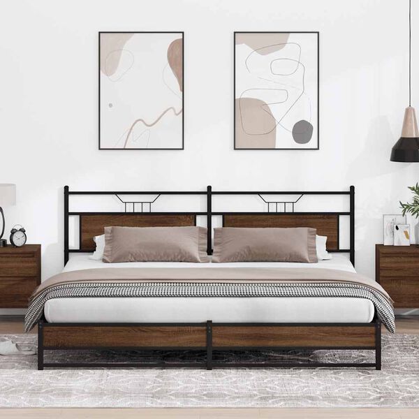 vidaXL Bed Frame Brown oak Steel, Engineered wood Double Bed Frame