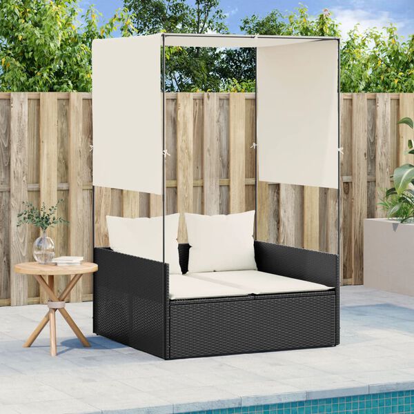 vidaXL Double Sun Lounger Black and Cream White