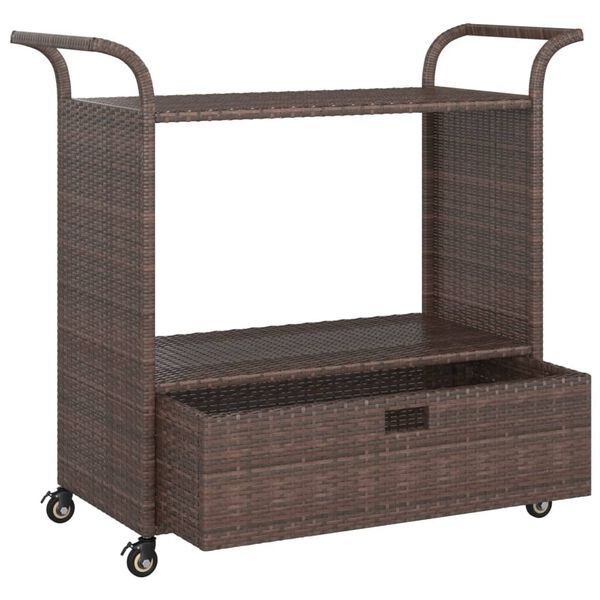 vidaXL Bar Cart with Drawer Brown 39.4"x17.7"x38.2" Poly Rattan
