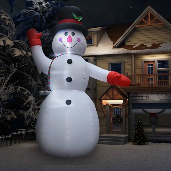 vidaXL Inflatable Snowman White, Black, Red, Orange Polyester Giant