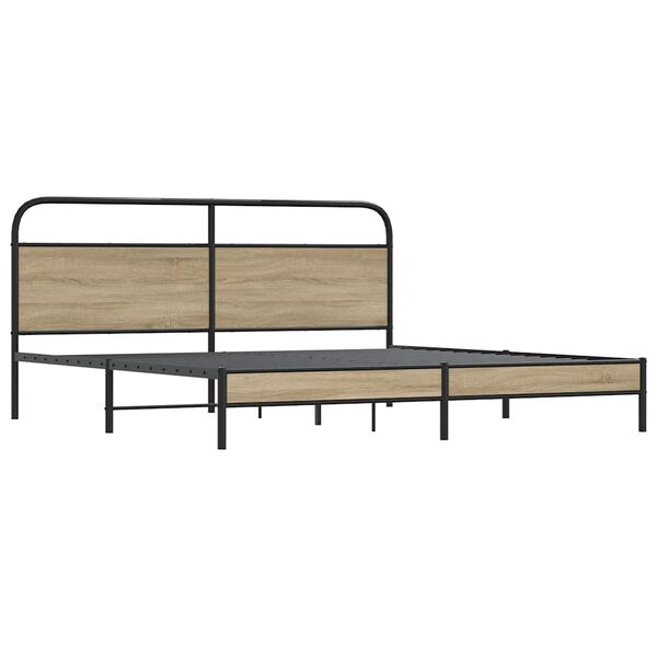vidaXL Bed Frame Smoked Oak Steel, Engineered wood Super King Bed Frame