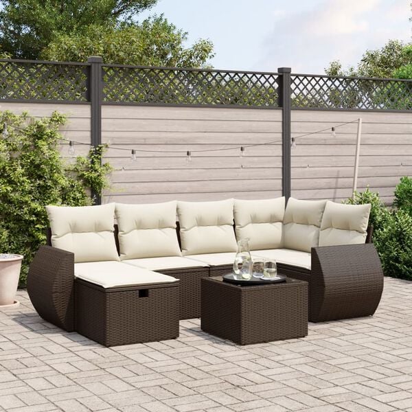 vidaXL Garden Sofa Set Brown PE Rattan, Powder-Coated Steel, Polyester