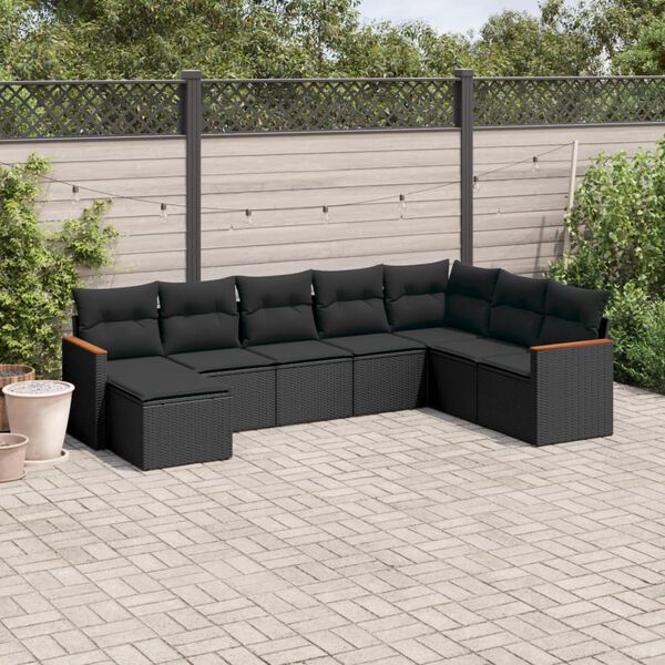 vidaXL Garden Sofa Set Black PE rattan, powder-coated steel 8 Piece