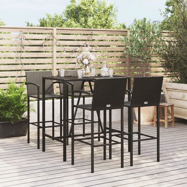 vidaXL Garden Bar Set Black Poly Rattan 5 Piece Durable Garden Bar Set