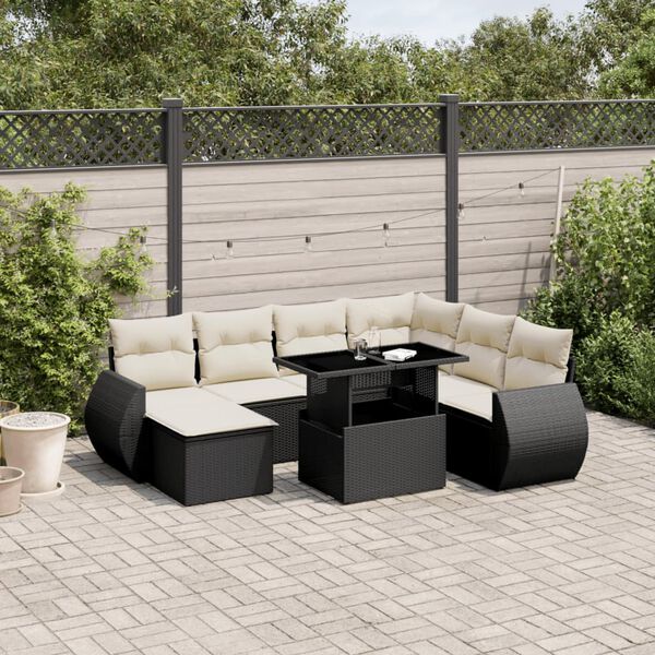 vidaXL Garden Sofa Set Black Poly Rattan Large Adjustable Armrests